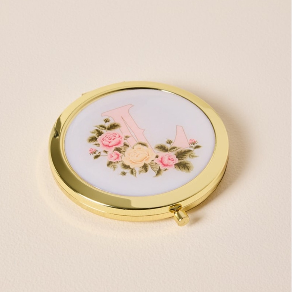 “L” Floral Gold Compact Mirror